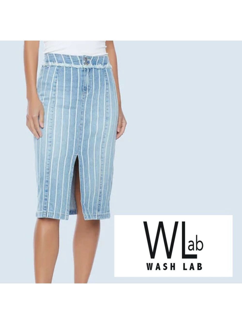 🎩🗝️ NWT $128 Wash Lab Denim SALLY Classic Strips Midi Skirt - 24”